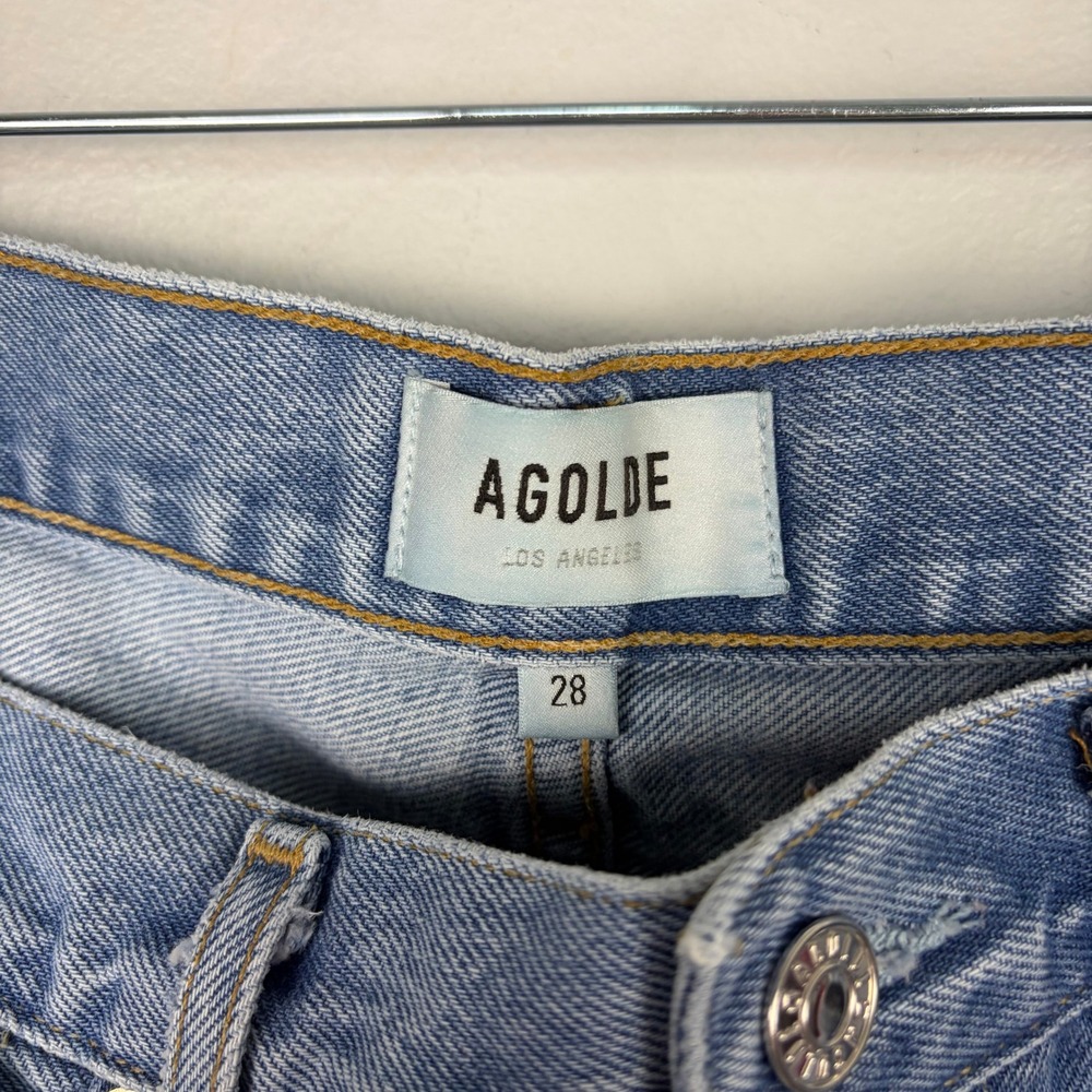 AGOLDE 90's Jean Blue Destroyed Denim Button Fly Ripped Statement Size 28 - Picture 9 of 11